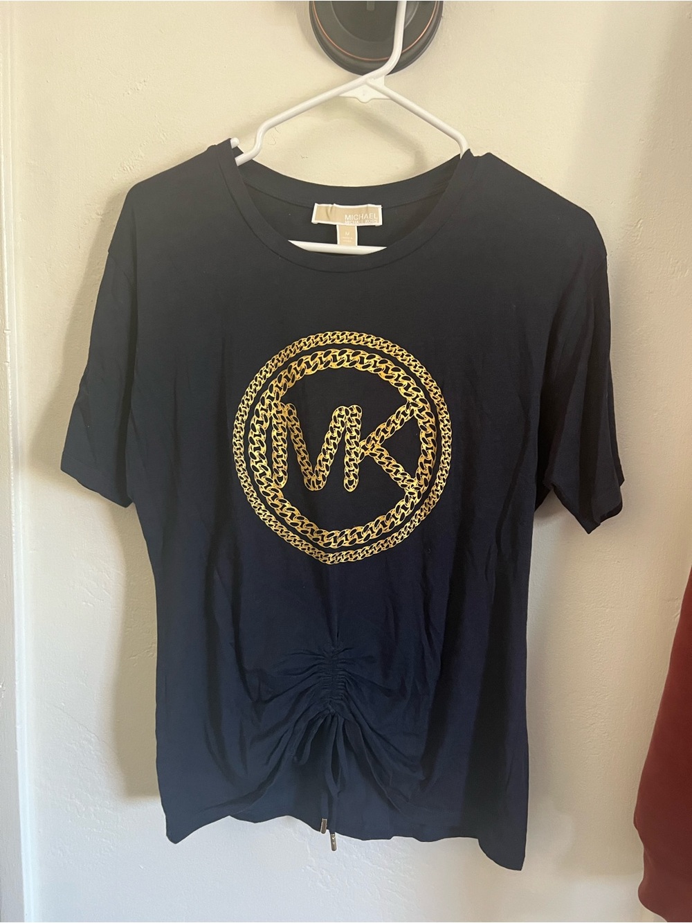 MICHAEL Michael Kors Navy Short-Sleeve Tee with Gold MK Chain Logo
